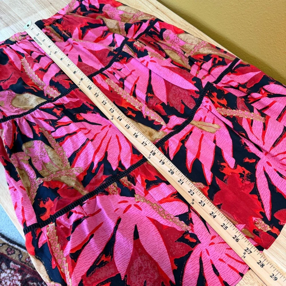 J. Crew Tiered Pull On Midi Skirt Size S Floral Tropical Palm Print Pink Red - Picture 8 of 9